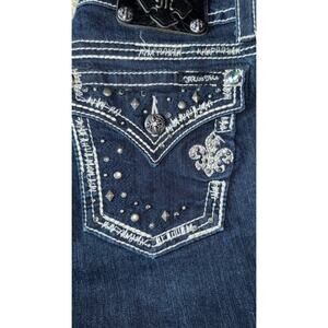 Miss Me Jeans JE5685T2L Straight Flap Over Pockets Rhinestones Womens Sz 28